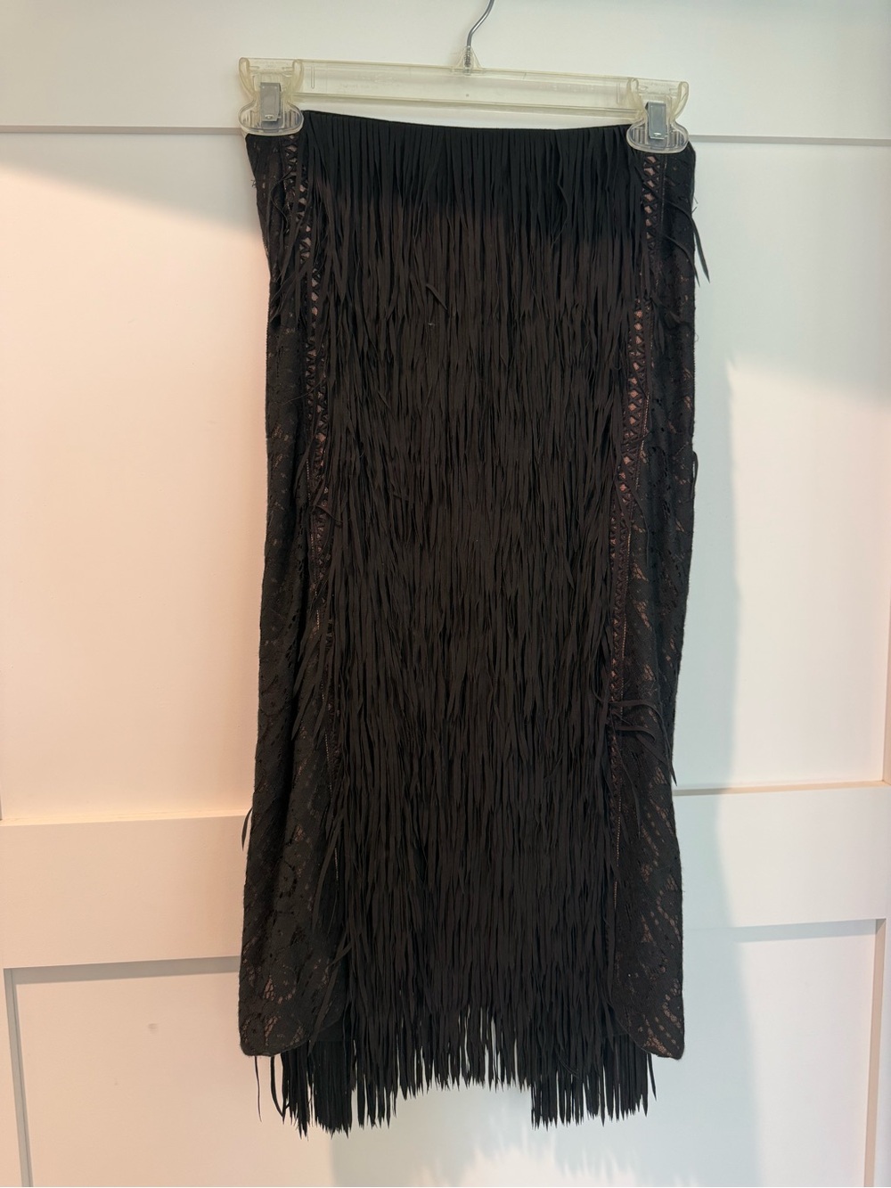 Byron Lars Beauty Mark Black Fringe Skirt